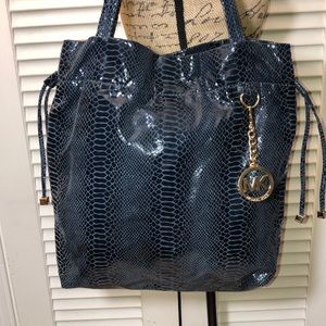 MICHAEL Michael Kors Navy Snakeskin Embossed Suede Leather Tote Bag